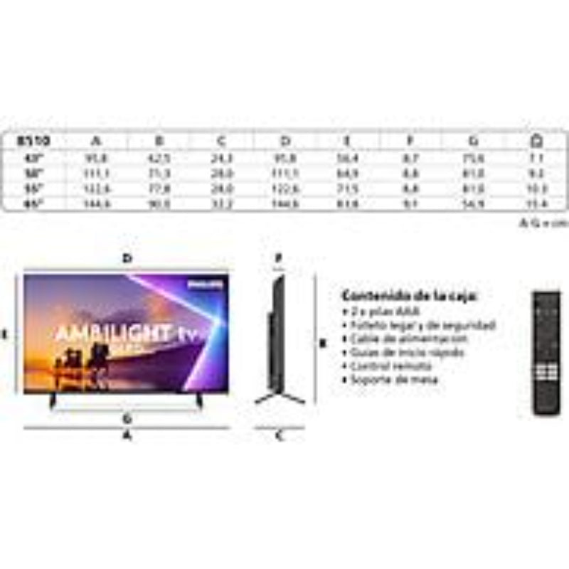 TV Philips Ambilight 43PUS8510/12 QLED Negro Mate 43 Pulgadas 4K UHD | Titan OS Dolby Atmos