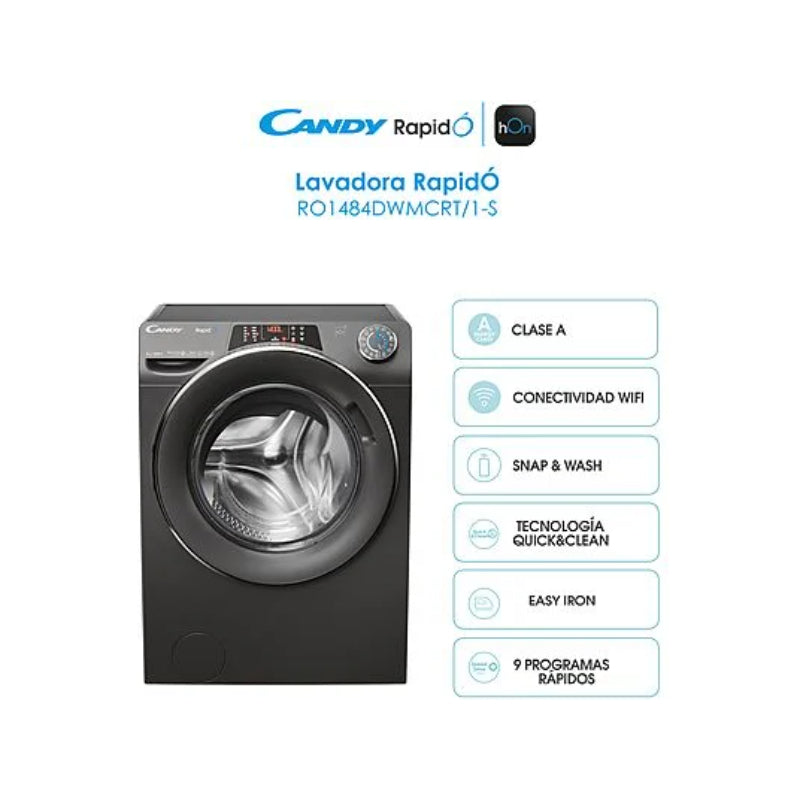Lavadora Candy RapidÓ RO1484DWMCRT/1-S Carga Frontal 8kg 1400rpm Clase A Motor Inverter Antracita