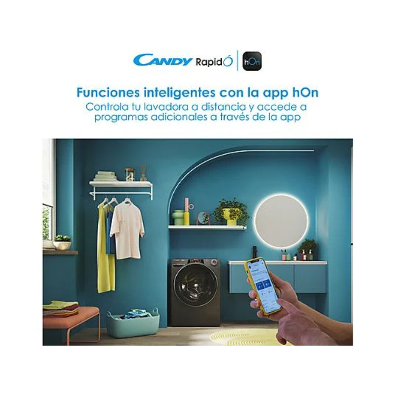 Lavadora Candy RapidÓ RO1484DWMCRT/1-S Carga Frontal 8kg 1400rpm Clase A Motor Inverter Antracita