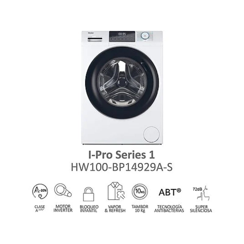 Lavadora Haier HW100-BP14929A-S I-Pro Series 1 10kg 1400rpm Clase A Motor Inverter Negro
