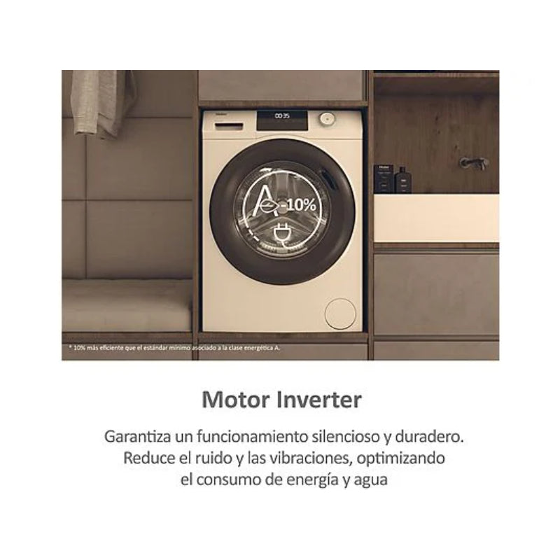 Lavadora Haier HW80-BP14929A-S I-Pro Series 1 8kg 1400rpm Clase A Motor Inverter Fondo 48cm Blanco
