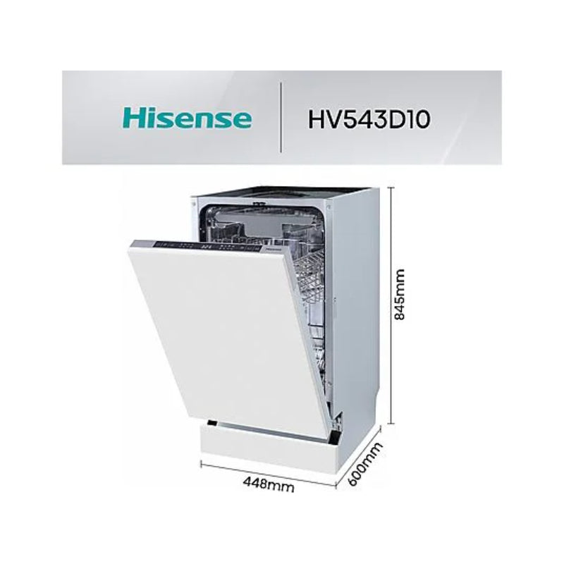 Lavavajillas Hisense HV543D10 Integrable 45cm 11 Servicios Clase D Motor Inverter Tercera Bandeja