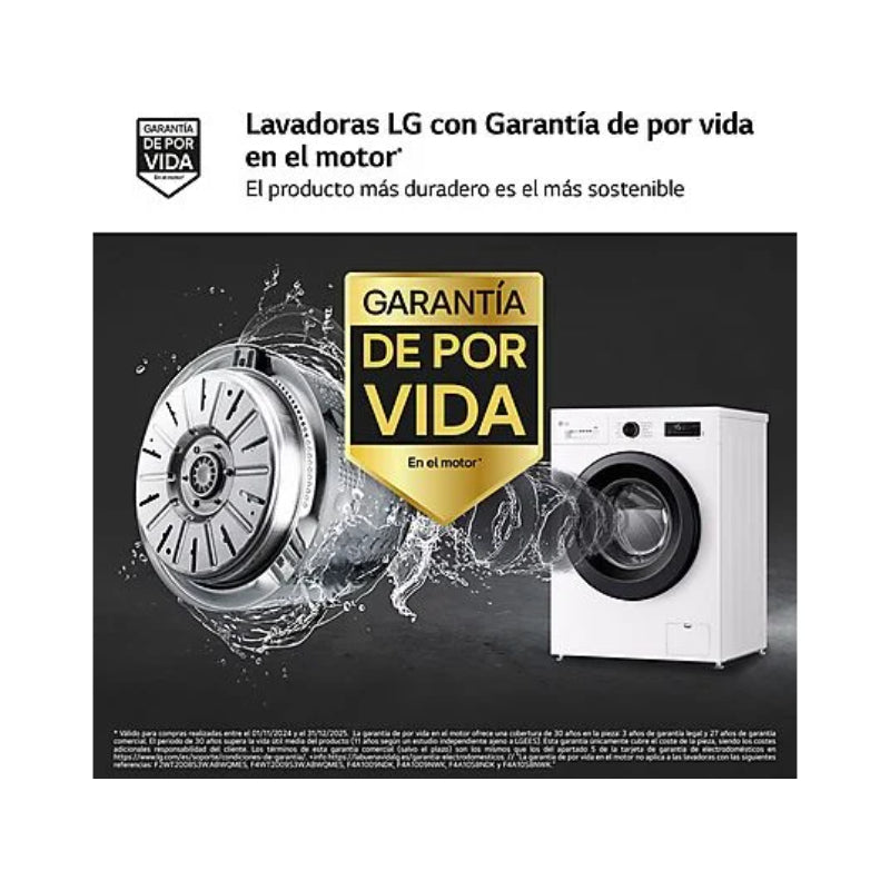 Lavadora LG F4X1009NWK Carga Frontal 9kg 1400rpm Clase A AI Direct Drive™ Steam™ Blanco Marfil