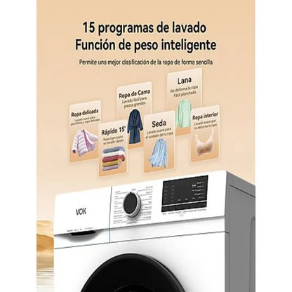 Lavadora VOK EVW-7BAWL21N Carga Frontal 7kg 1200rpm Clase A Motor Inverter Blanco