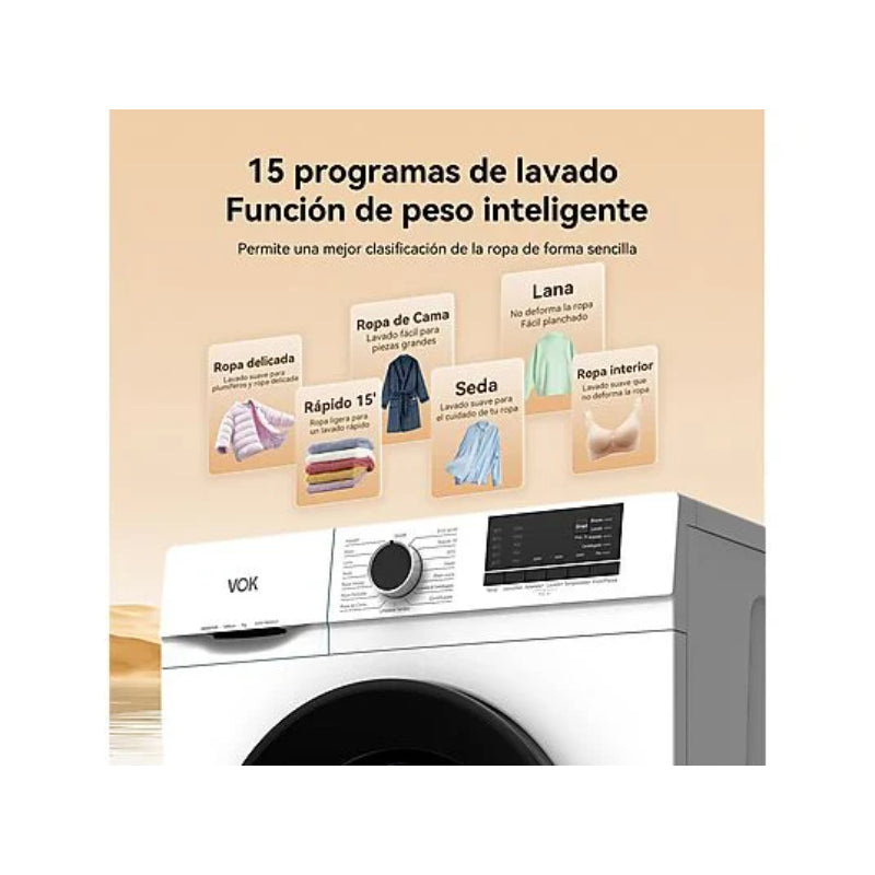 Lavadora VOK EVW-6UDWL21 Carga Frontal 6kg 1000rpm Clase D Profundidad 49.1cm Blanco