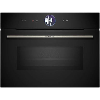 Horno compacto Bosch CMG7761B1, Integrable, 45 L, Aire caliente 4D, Pirolítico y limpieza por agua, Home Connect, Negro