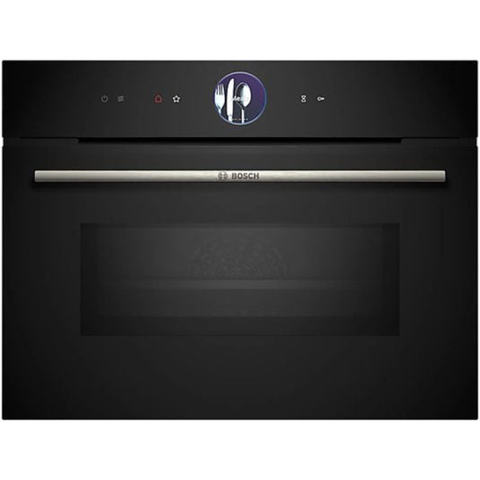 Horno compacto Bosch CMG7761B1, Integrable, 45 L, Aire caliente 4D, Pirolítico y limpieza por agua, Home Connect, Negro