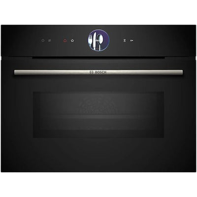 Horno compacto Bosch CMG7761B1, Integrable, 45 L, Aire caliente 4D, Pirolítico y limpieza por agua, Home Connect, Negro