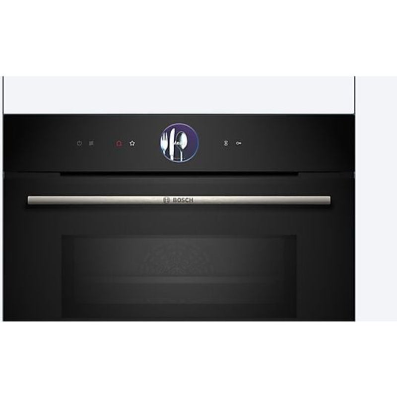 Horno compacto Bosch CMG7761B1, Integrable, 45 L, Aire caliente 4D, Pirolítico y limpieza por agua, Home Connect, Negro
