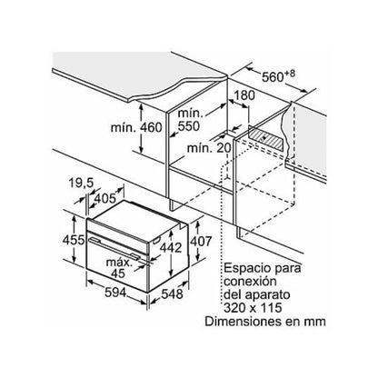 Horno compacto Bosch CMG7761B1, Integrable, 45 L, Aire caliente 4D, Pirolítico y limpieza por agua, Home Connect, Negro