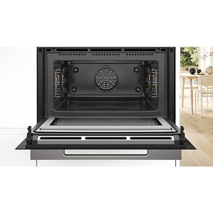 Horno compacto Bosch CMG7761B1, Integrable, 45 L, Aire caliente 4D, Pirolítico y limpieza por agua, Home Connect, Negro