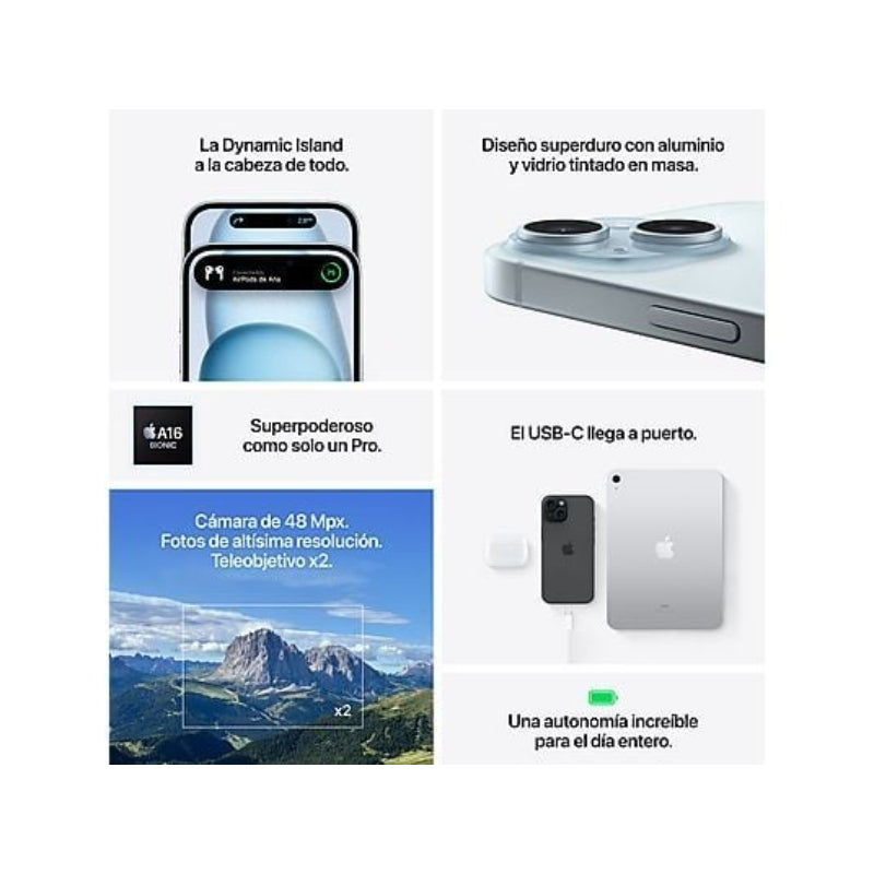 Apple iPhone 15 Amarillo 128 GB Smartphone 6,1 Pulgadas Chip A16 Bionic 5G