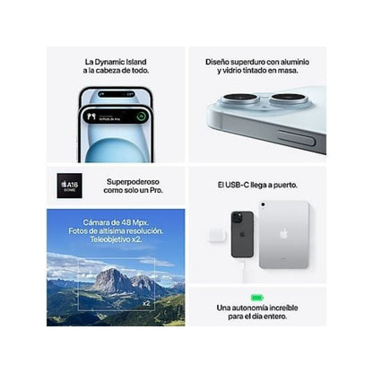 Apple iPhone 15 Amarillo 128 GB Smartphone 6,1 Pulgadas Chip A16 Bionic 5G